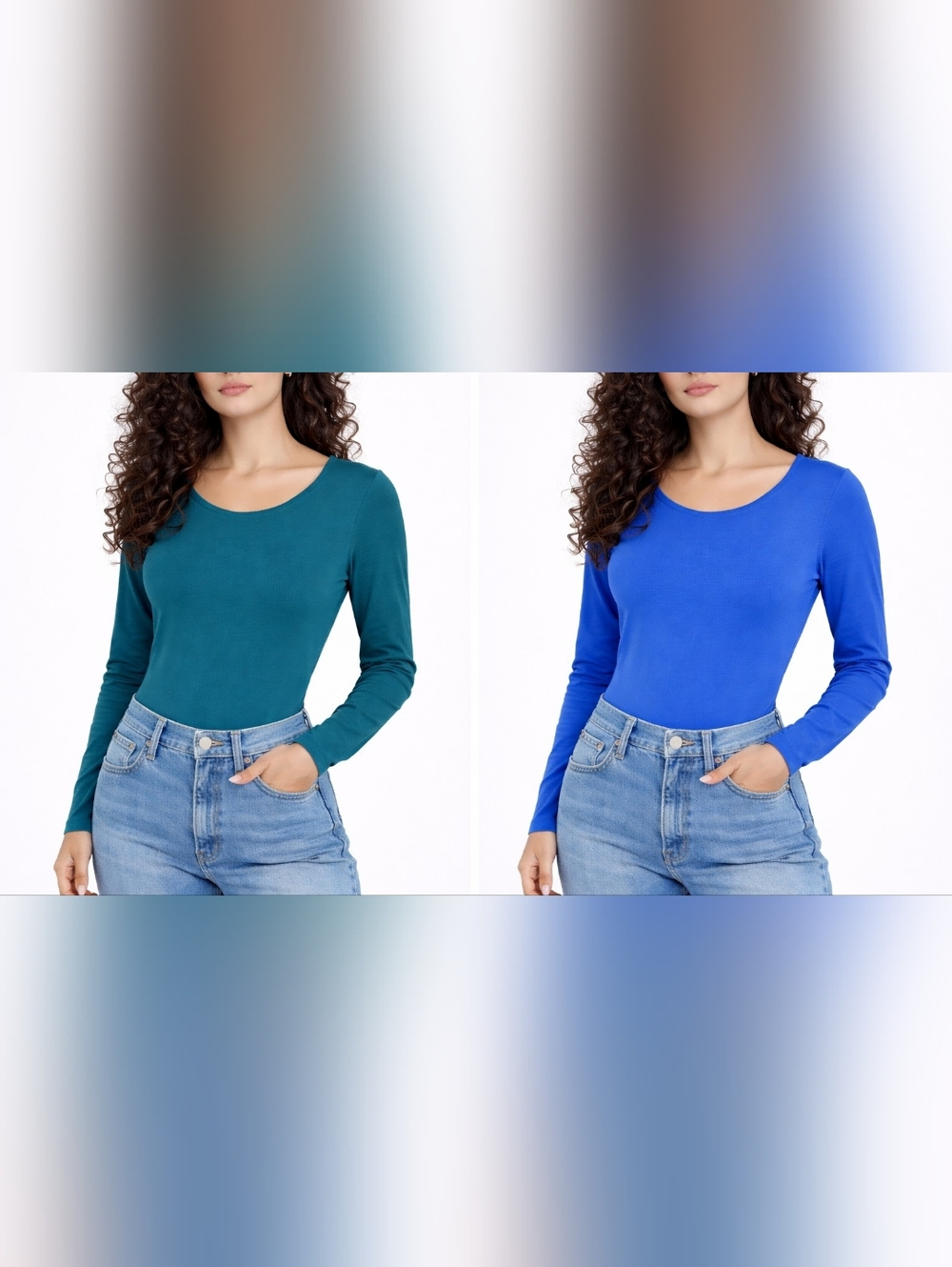 Bundle 2 Tiktok Viral Comfy Bodysuits Square Neckline Long Sleeve Blue Size M